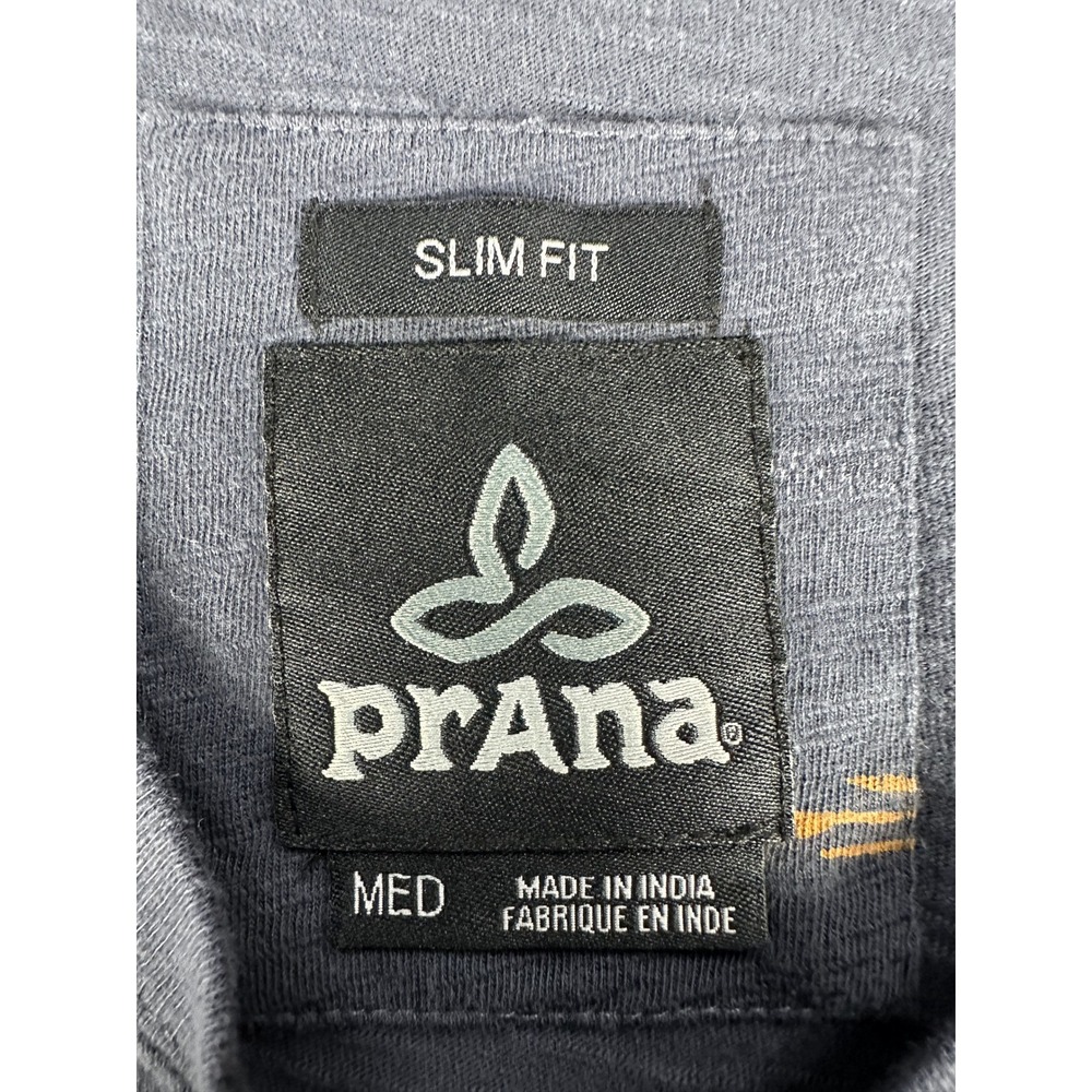 Prana Shirt Mens Medium Blue Slim Fit Minimalist Hiking Camp Organic Cotton - Picture 5 of 7